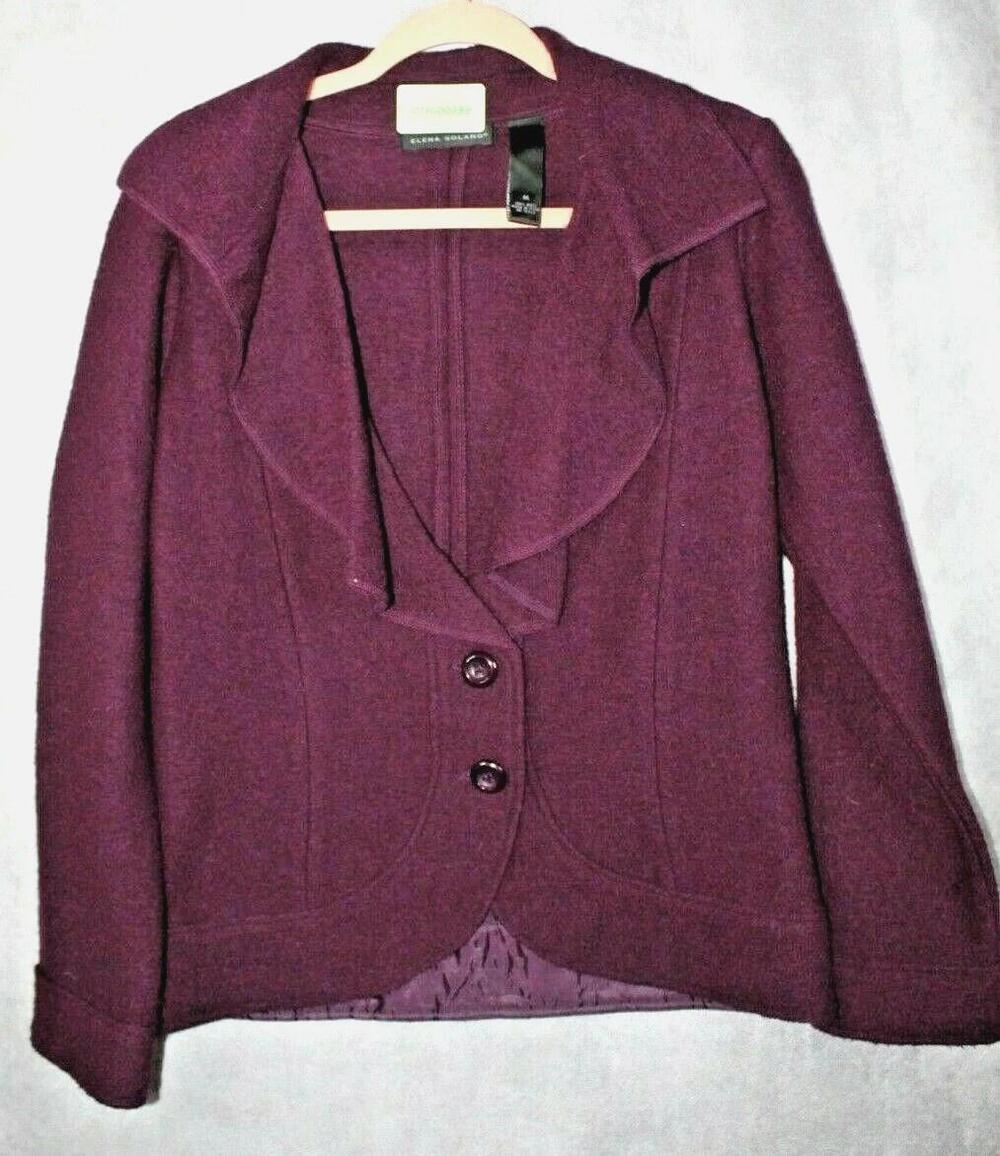 Elena Solano Blazer Womens Medium Purple Wool Shawl Lapel Two Button Lined